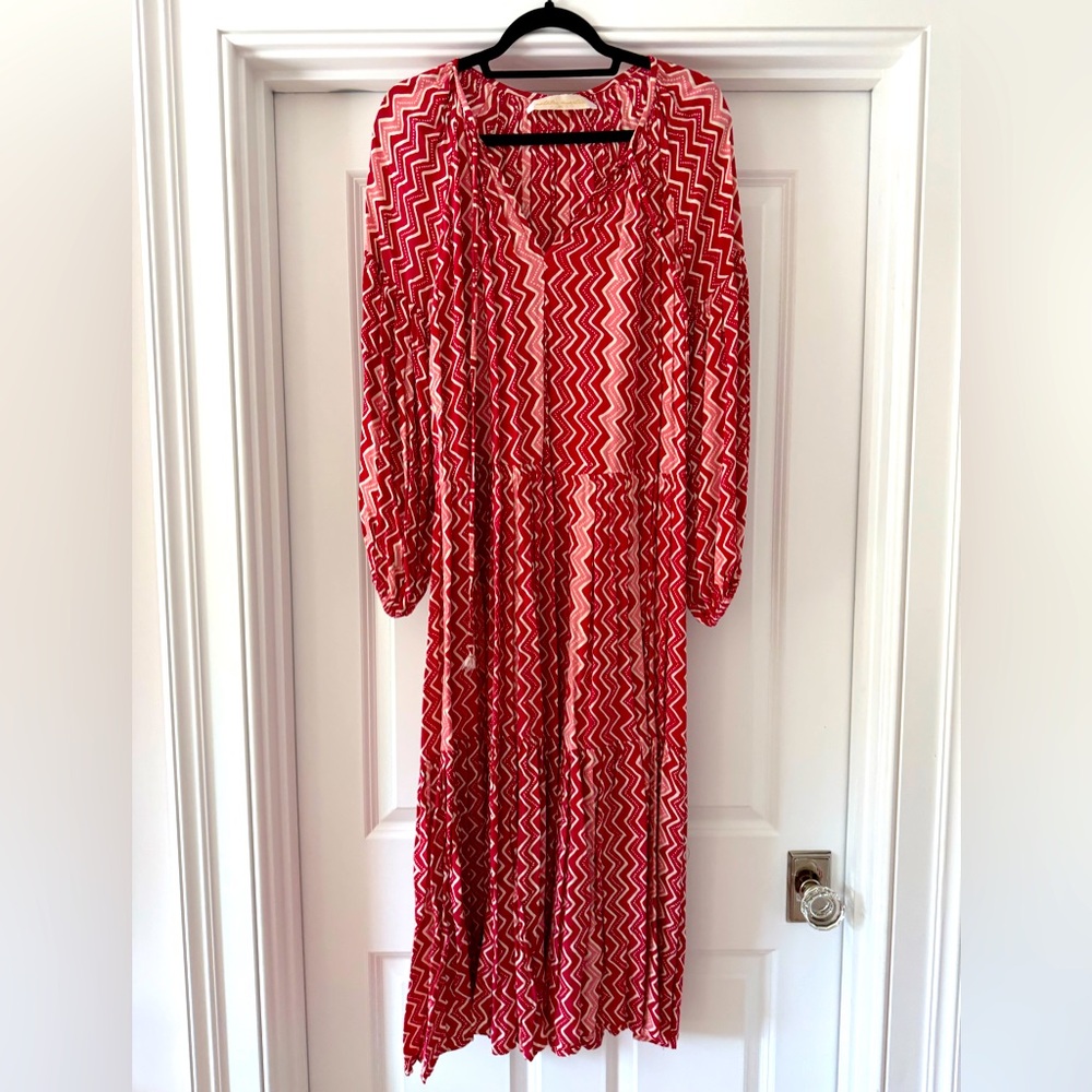 Natalie Martin Red Pink Briana Zig Zag Grenadine Tiered Dress Size XS.